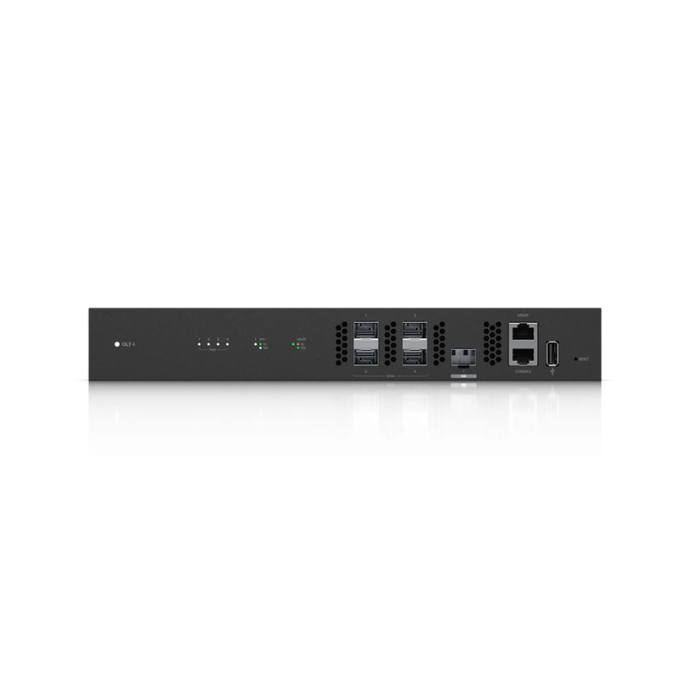 Terminal de Linea Optica Ubiquiti GPON 4xGPON SFP 1xEthernet Gigabit Soporta 512 ONUs (128xGPON) Hasta 20Km GPON Rackeable UB-UF-OLT-4