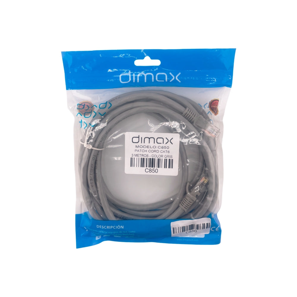Patch Cord Dimax Cat6 de 3.0 Metros color Gris C850