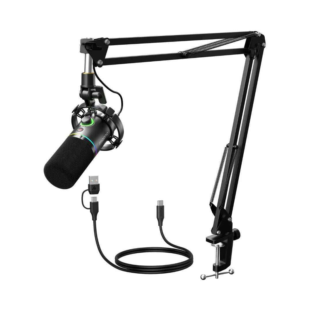 Microfono Dinamico Maono con Brazo Puertos USB-A USB-C XLR Patron Polar Cardioide 24Bits 48KHz PD200XS
