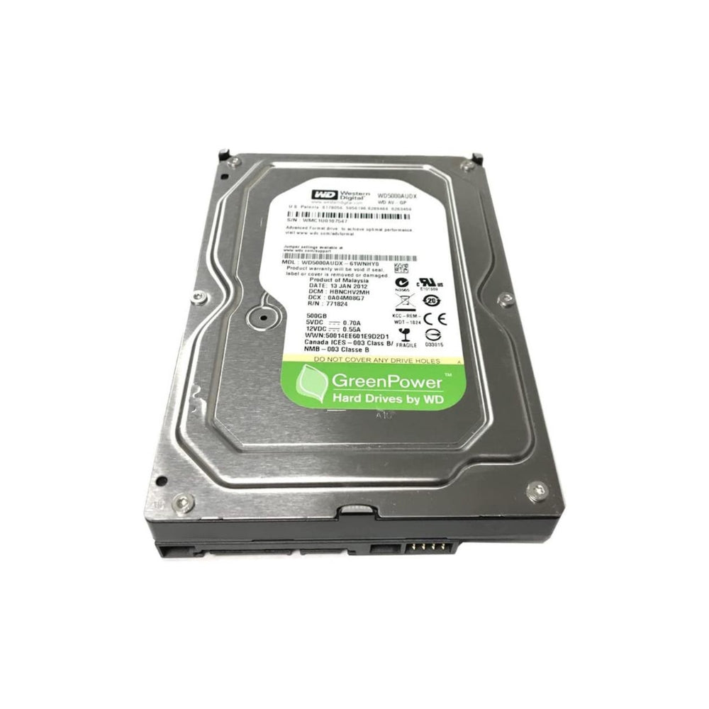 Disco Duro Western Digital Verde 500GB 5400RPM Sata 6Gbps 3.5" para Video Vigilancia Reacondicionado WD5000AUDX