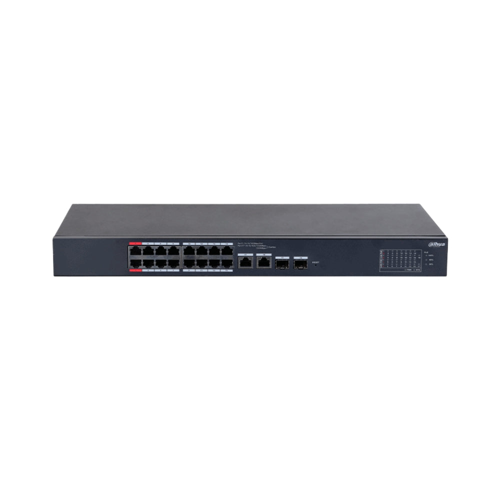 Switch Administrable Dahua 18 Puertos 2xSFP/2xGigabit + 16 Puertos 100Mbps PoE 135Watts PoE Watchdog DH-CS4218-16ET-135