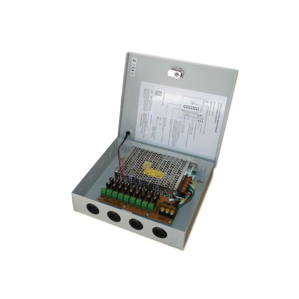 Fuente Supervisada Dimax 12Vdc 10Amp con 9 Salidas para Camaras 12Vdc 1.1Amp Caja Metalica Fusible General y por Canal M008