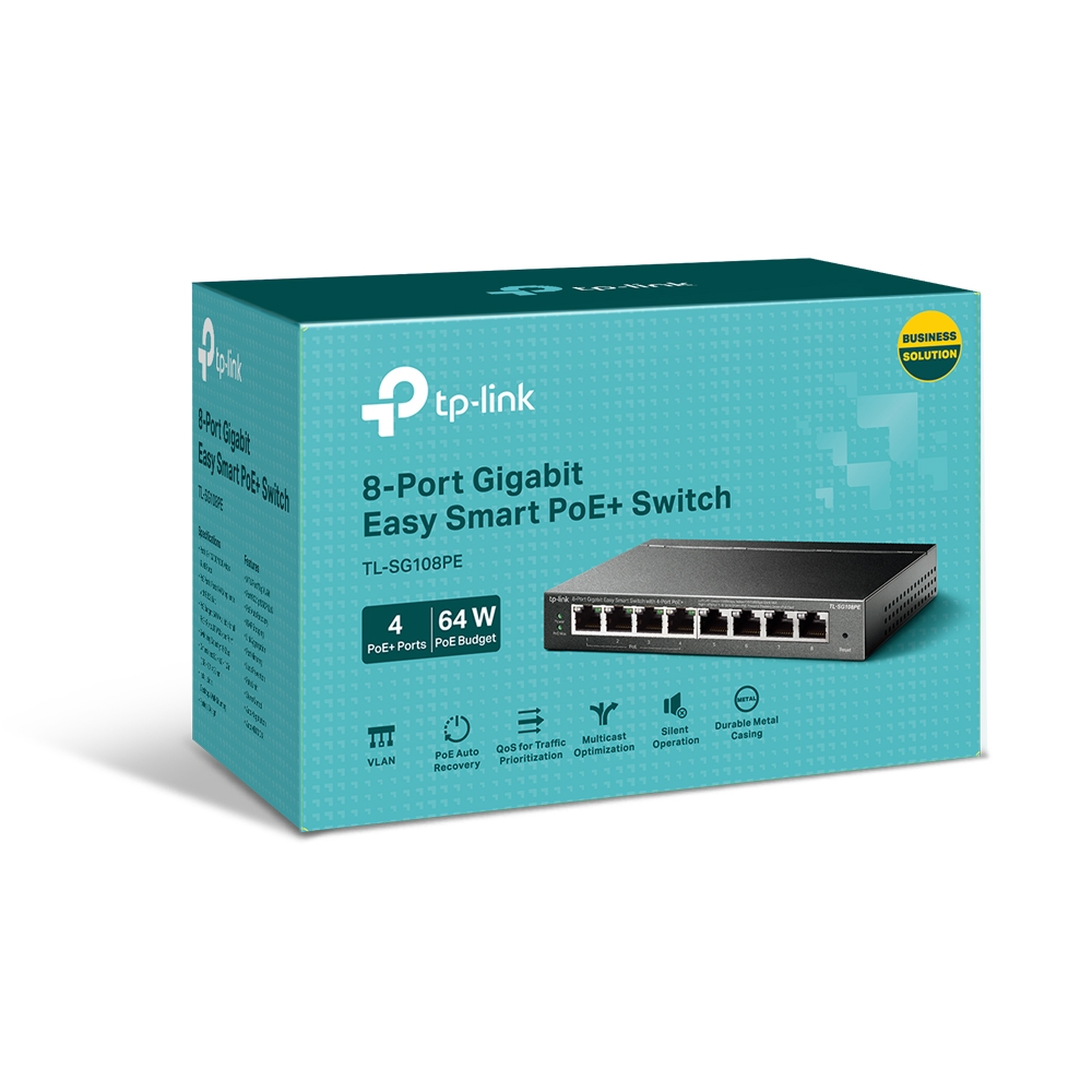 Switch TP-Link 8 Puertos Gigabit 4 Puertos POE 802.3AF/AT Potencia POE 64W hasta 30W por Puerto TL-SG108PE