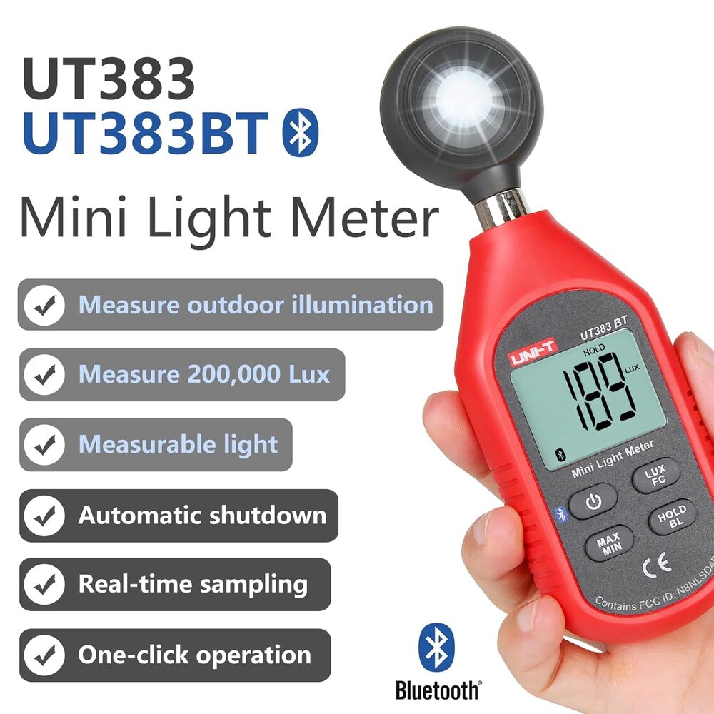 Mini Fotometro Medidor de Luz Uni-T 0 a 19.999 FC con Bluetooth UT383BT
