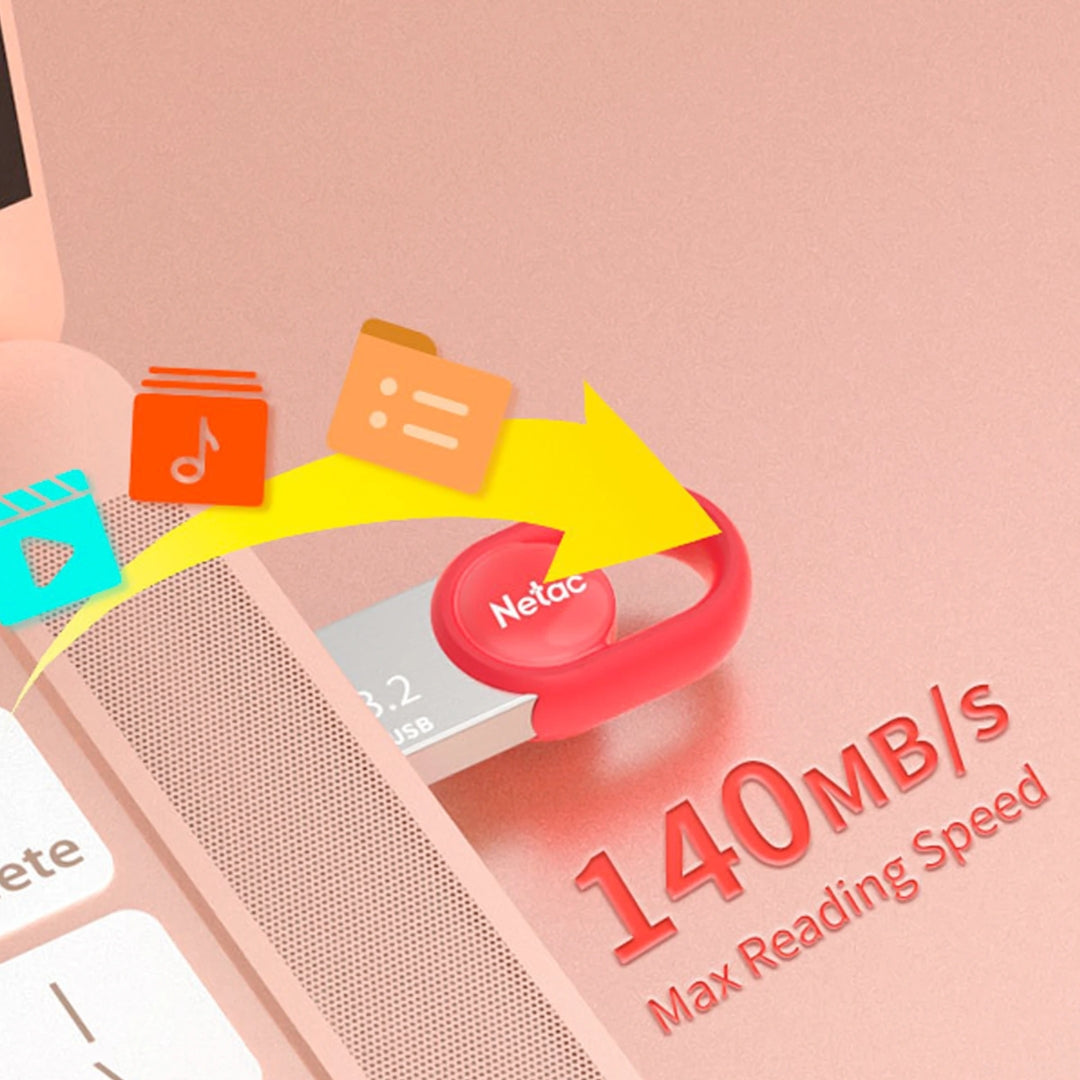 Memoria Flash Netac 64GB USB 3.2 Cifrado de Datos Incluido color Rojo NT03UM2N-064G-32RE
