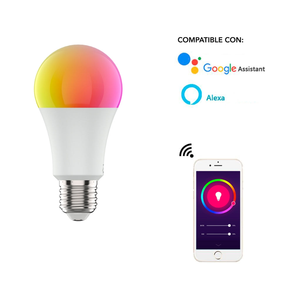 Bombilla Foco Dimax Smart RGB+CW E27 9 Watts WiFi Bluetooth Control por Voz Alexa y Google S103