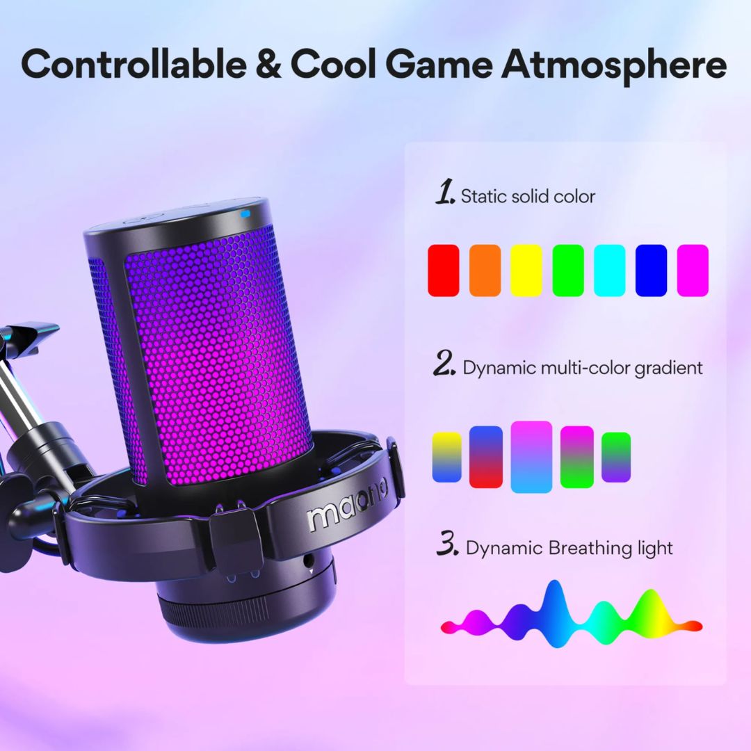 Microfono Inalambrico Maono de Escritorio RGB Brazo Hidraulico Cambio de Voz con IA Bateria de Larga Duracion hasta 75 Horas Cancelacion de Ruido a 1 Clic DGM20S