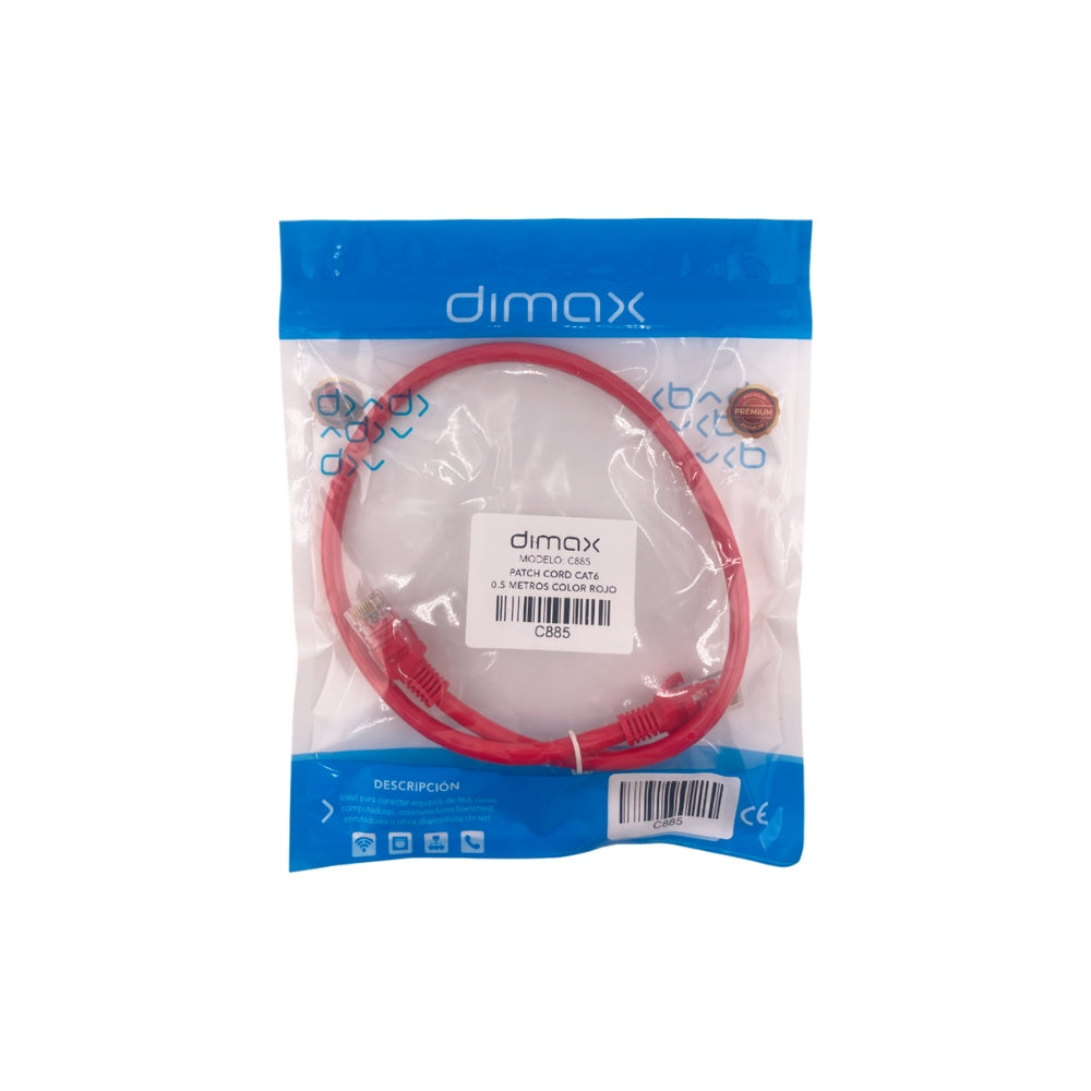 Patch Cord Dimax Cat6 de 0.5 Metros color Rojo C885