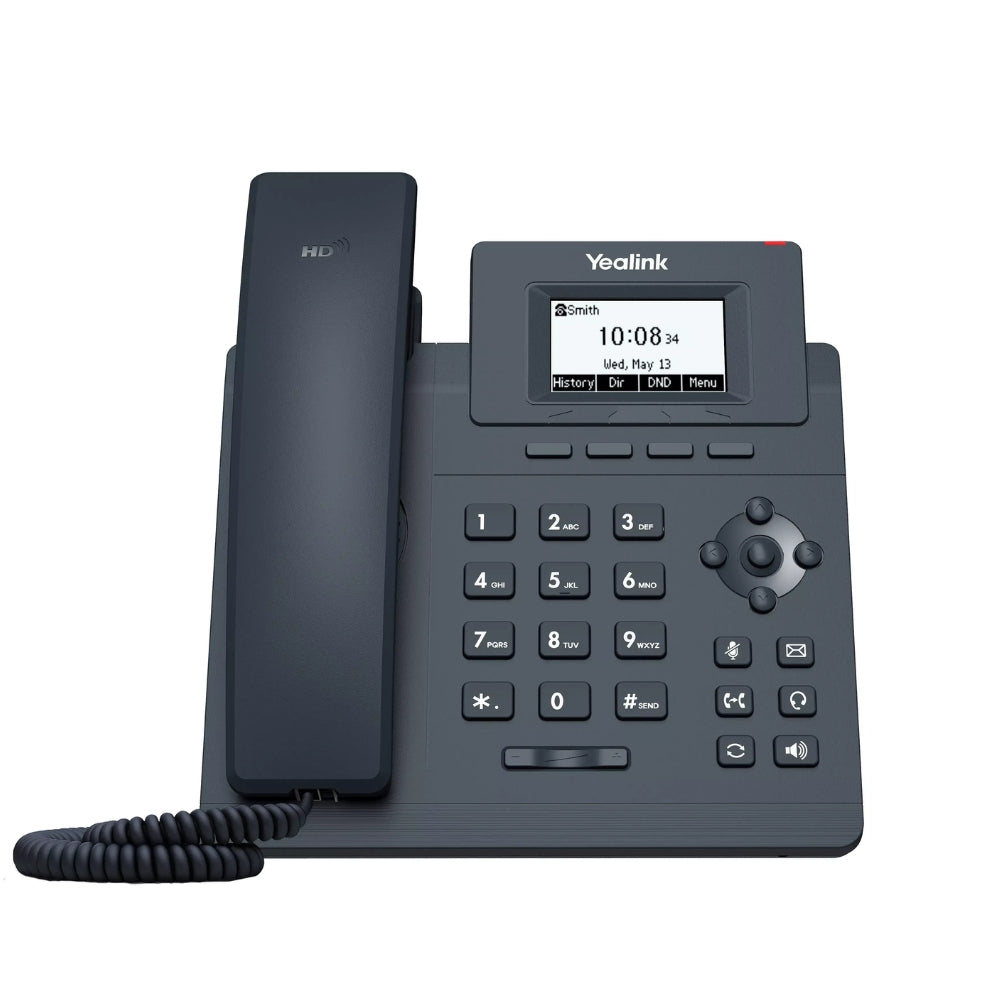 Telefono IP Yealink 1xLinea SIP 2xPuertos 100Mbps Pantalla 2.3" 5 Teclas Programables Conferencia 5 Vias Incluye Fuente SIP-T30