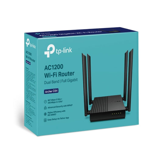 Router TP-Link Inalambrico AC1200 MultiModo 3en1 4 Antenas Doble Banda 2.4 y 5GHz 1xWAN 4xLAN Giga MU-MIMO Archer C64