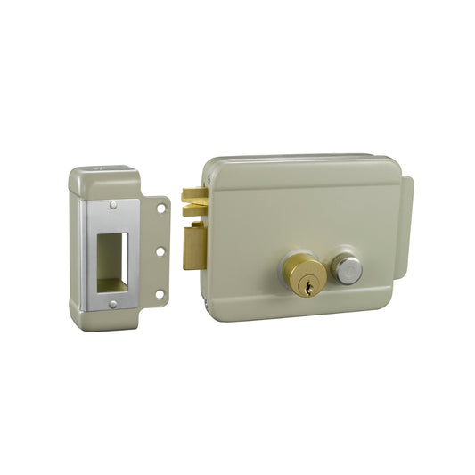 Cerradura Electrica Dimax Bidireccional Derecha e Izquierda Alimentacion 12-18Vdc 3Amp Cilindros Dobles Separados 3 llaves de laton con Pestillo Giratorio N102