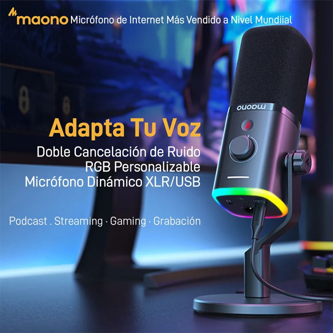 Microfono Dinamico Maono RGB Puertos USB o XLR Compatible con Software Maono Link PD100X