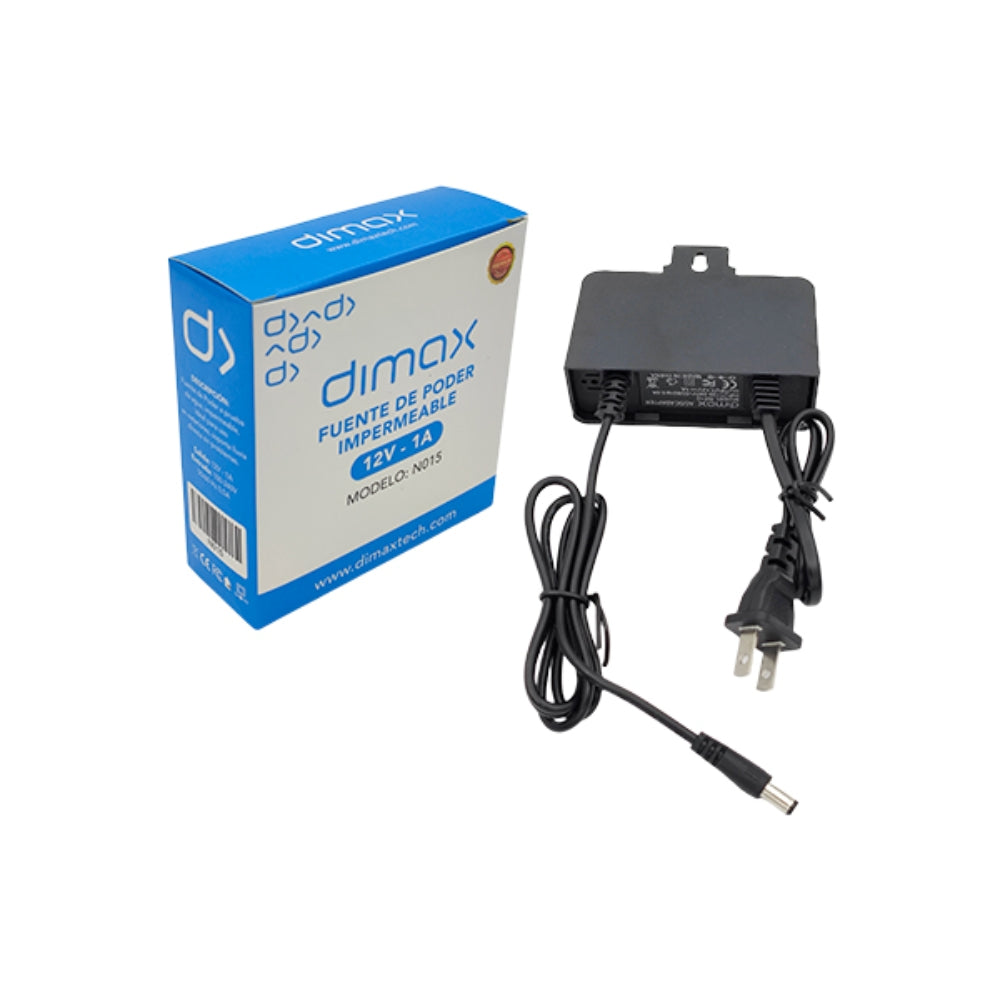 Fuente de Poder Dimax Salida 12Vdc 1Amp para Exteriores Soporta Camara Chapa y Control de Acceso N015