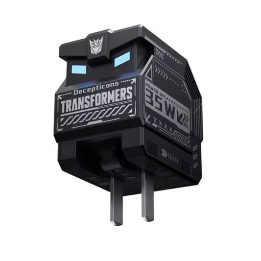 Cargador Adaptador Transformers Deceptions 35Watts GaN Puerto Dual USB-A USB-C Enchife Plegable Amplia Compatibilidad color Negro TF-K21-BK