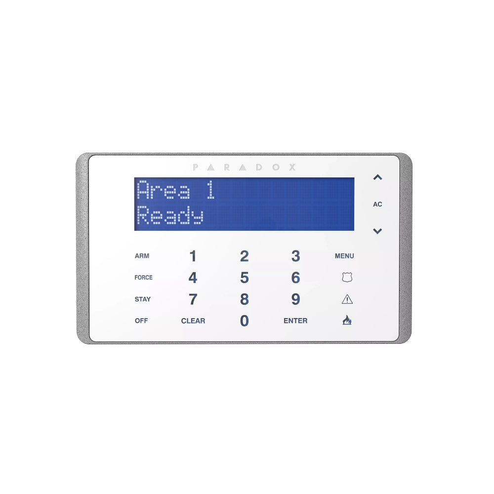 Teclado Paradox Tactil LCD Azul de 32 Caracteres y 8 Particiones 1 Entrada de Zona en Teclado Compatible con Panel EVO192 K656