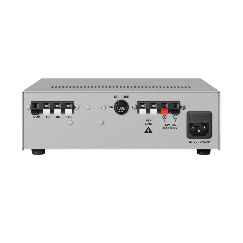 Amplificador Dimax para Megafonia 135 Watts Entrada 2xMIC Funcion USB SD FM BT Indicador de Voz Alimentacion 12Vdc L001