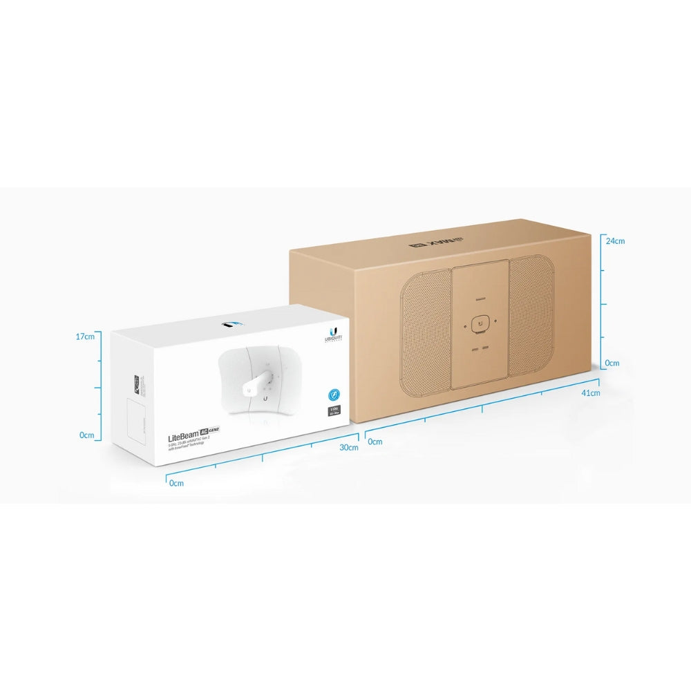 Litebeam Ubiquiti AC Gen2 Airmax CPE 5GHz 23dBi 25dBm 450Mbps Alcance 25+Km 1xEthernert Gigabit Kit de Montaje Inyector PoE Incluido Soporta Umobile UB-LBE-5AC-GEN2