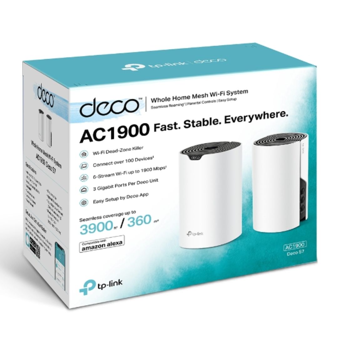 Sistema WiFi 5 Mesh TP-Link Deco S7 (2-Pack) AC1900 CPU 1.2GHz 3xGigabit Router AP Roaming Conexiones sin Lag Control Parental Deco APP Deco S7(2-pack)