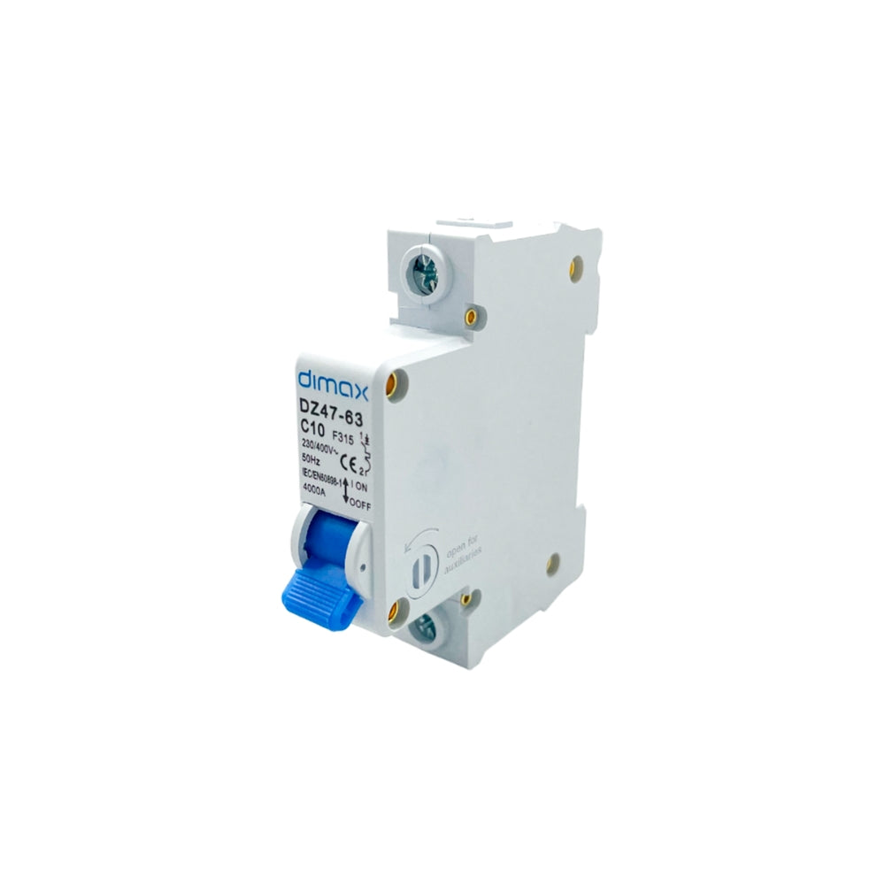 Disyuntor Electrico Dimax Unipolar de 10Amp GB10963 IEC898 BS3871 f315