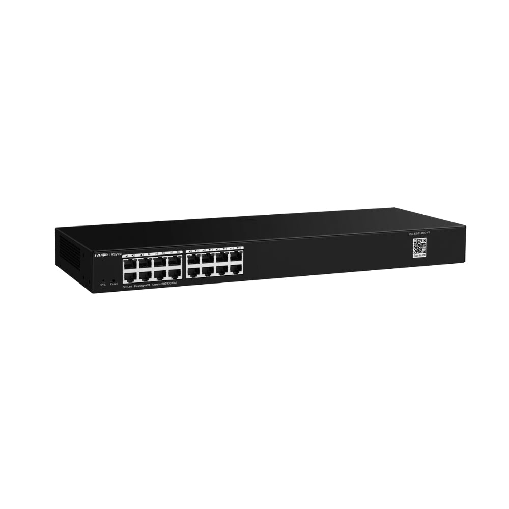 Switch Ruijie Smart Cloud Administrable 16 Puertos Gigabit Reconoce Camara IP NVR Configuracion VLAN Alarma fuera de Linea IPC Rackeable 19" RG-ES216GC-V2