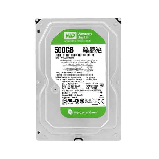 Disco Duro Western Digital Verde 500GB 7200RPM Sata 6Gbps 3.5" para Video Vigilancia Reacondicionado WD5000AACS