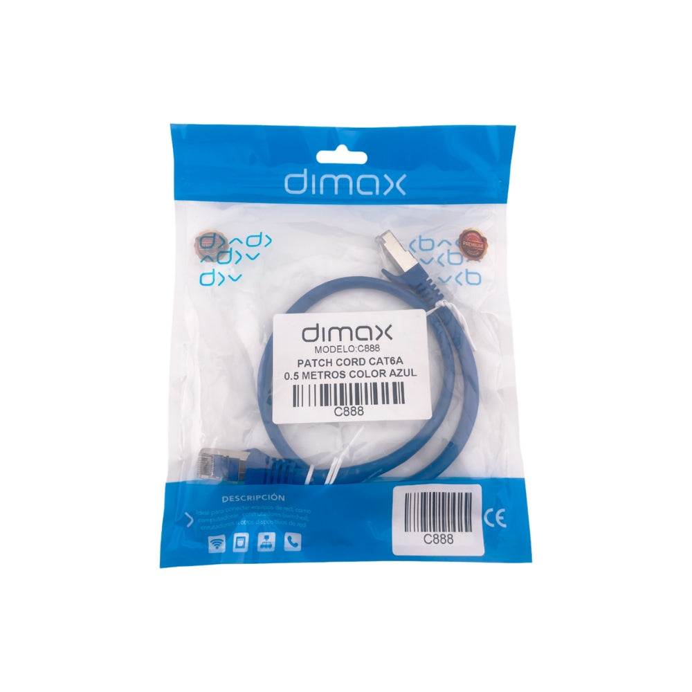 Patch Cord Dimax Cat6A de 0.5 Metros color Azul C888