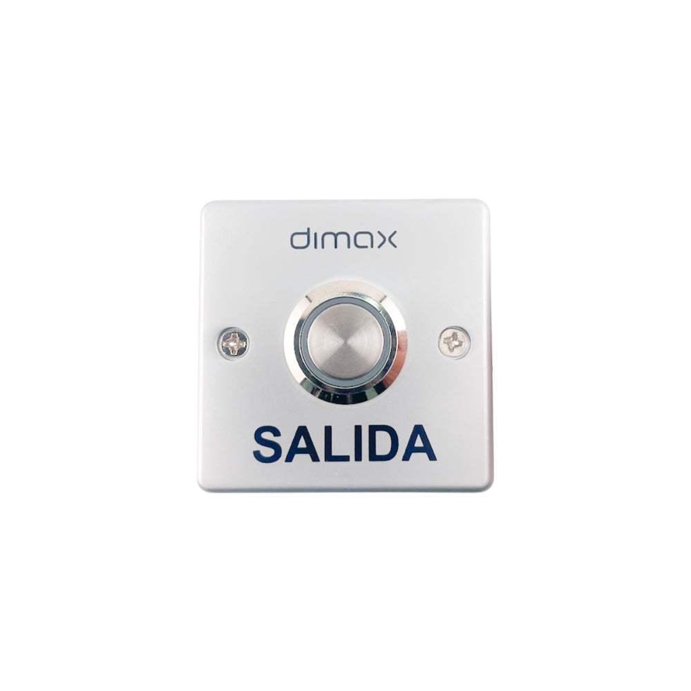 Boton de Salida Dimax de Aleacion de Zinc Contacto NO COM LED Azul Voltaje 12Vdc No Incluye Caja C787