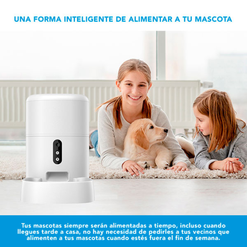 Alimentador Dimax Inteligente para Mascota Capacidad 4 Litros con Camara FHD de 3MP Vision Nocturna y Audio 2 Vias Alimentacion 220VAC y Pilas G107