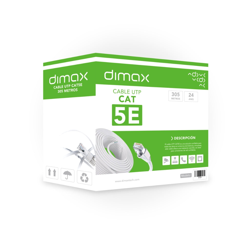 Cable Ethernet UTP Dimax Categoria 5E 24AWG 80% Cobre Longitud 305 Metros color Blanco c721
