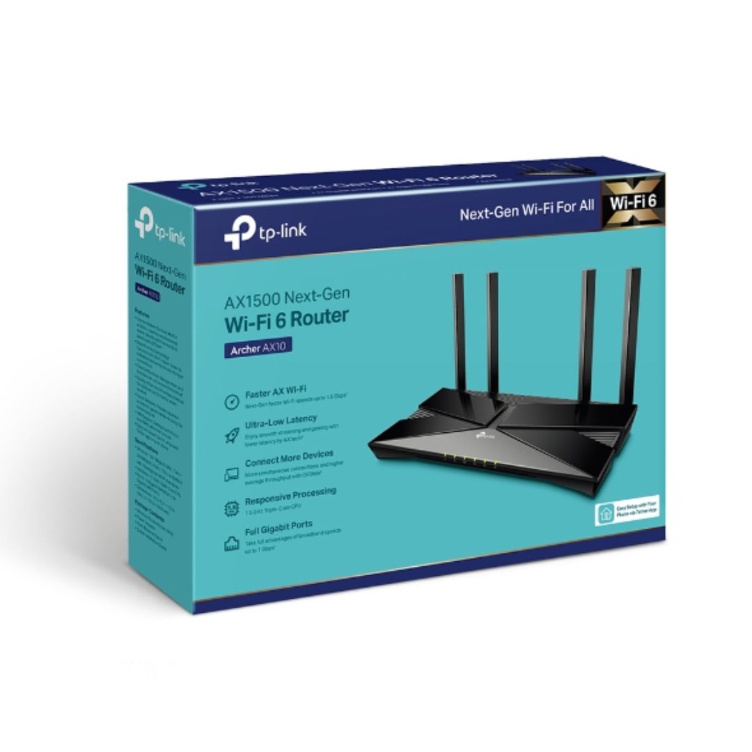 Router TP-Link Inalambrico AX1500 WiFi 6 4 Antenas Doble Banda 2.4 y 5GHz 1xWAN 4xLAN 1xUSB 3.0 Archer AX10