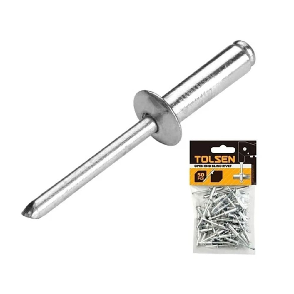Bolsa de 50 Piezas de Remache Tolsen Ciego de Extremo Abierto de Aluminio 4.8x16mm 43012