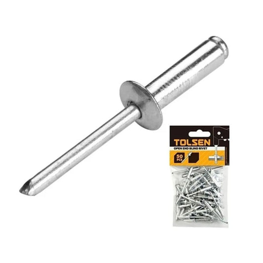 Bolsa de 50 Piezas de Remache Tolsen Ciego de Extremo Abierto de Aluminio 4.8x16mm 43012
