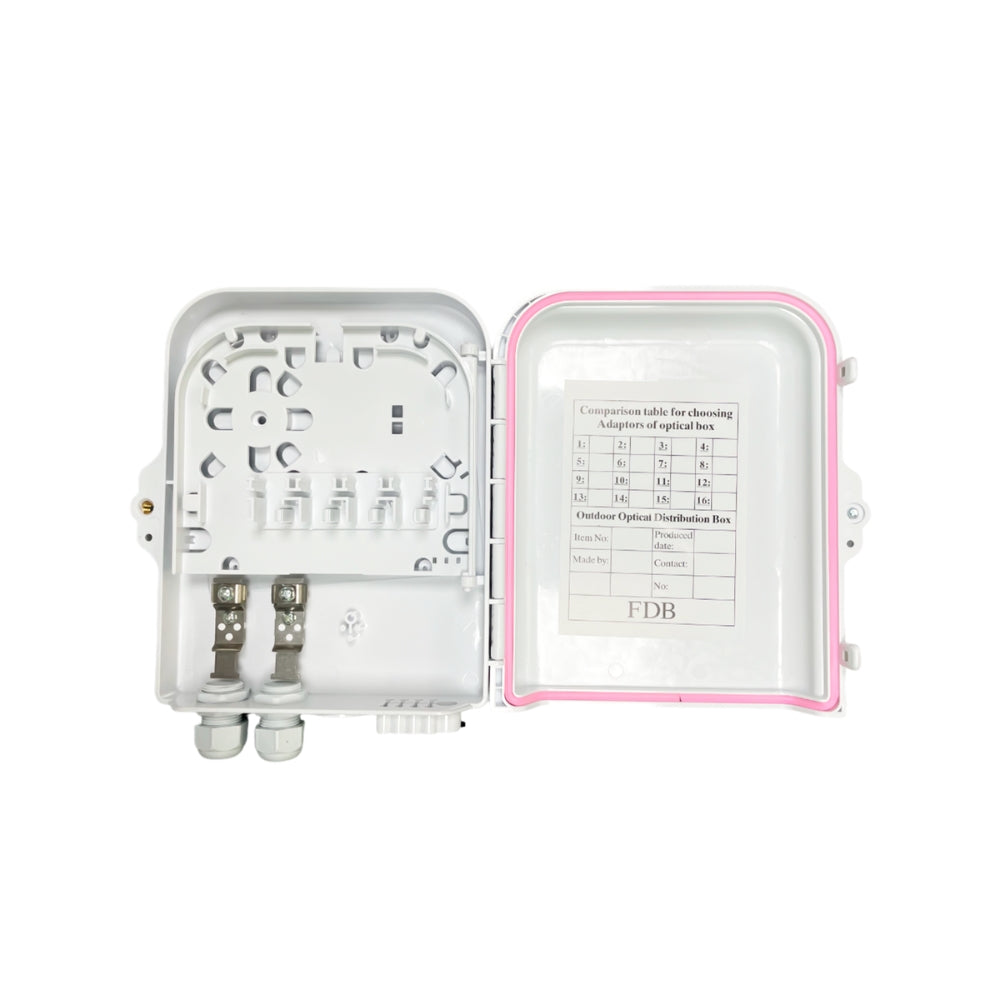 Caja de Distribucion Dimax de Fibra Optica FTTH de 8 Puertos LC SC FC IP65 color Blanco C728