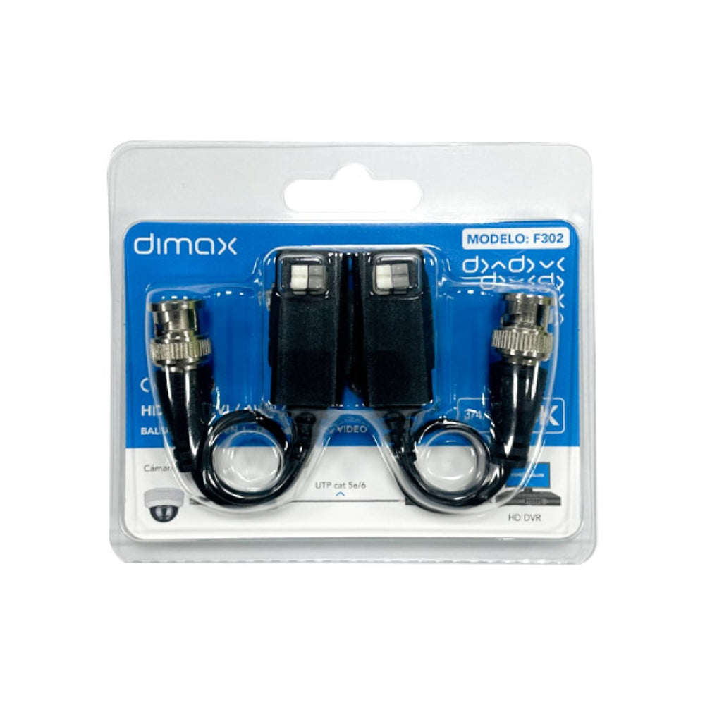 Balun Dimax Pasivo 4en1 Video HDCVI AHD Analogo TV Distancia Maxima hasta 440M en 720P con Reduccion de Ruido F302