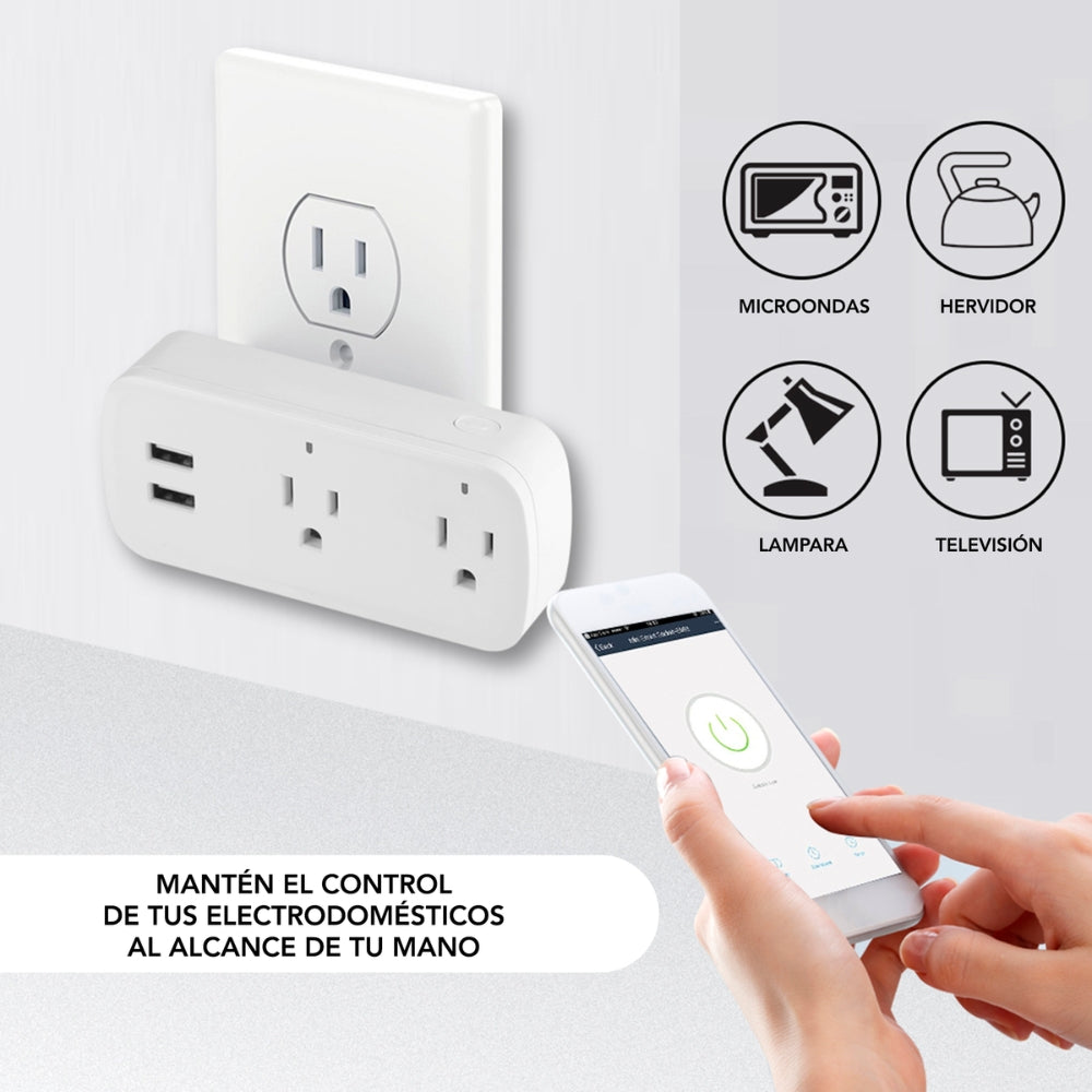 Enchufe Dimax Smart Doble Maximo 15Amp + 2 USB WiFi Control por Voz Alexa y Google Alcance hasta 40 metros S102
