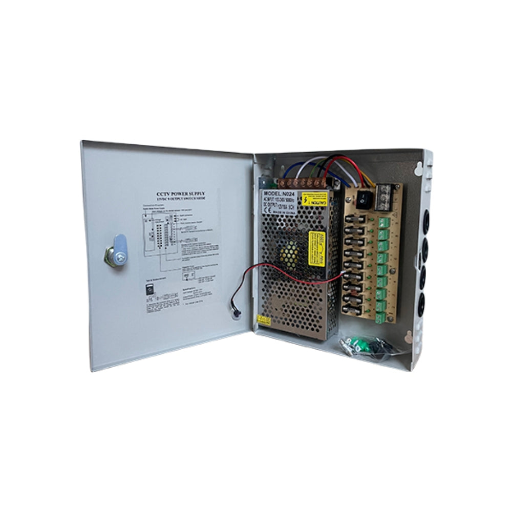Fuente Supervisada Dimax 12Vdc 10Amp con 9 Salidas para Camaras Caja Metalica Fusible General y por Canal N024