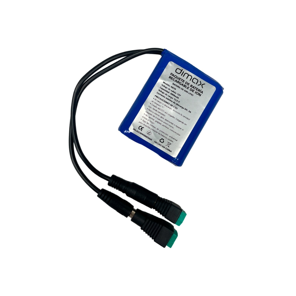 Bateria de Litio Dimax con Conector 12V 2Amp Incluye Conectores Multiple Uso Funciona para Equipos de CCTV N078