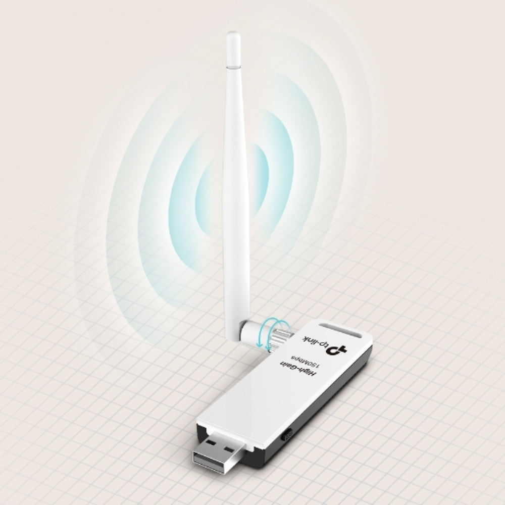 Adaptador USB a WiFi TP-Link N150 150Mbps Antena Externa Removible 4dBi Boton WPS Seguridad WPA WPA2 TL-WN722N