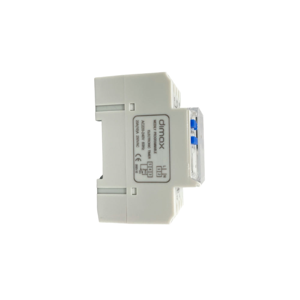 Interruptor Dimax Digital Temporizador 110 240VAC Tiempo Configurable 1min a 168 Horas Contacto hasta 30 Amp Montaje Riel DIN F331