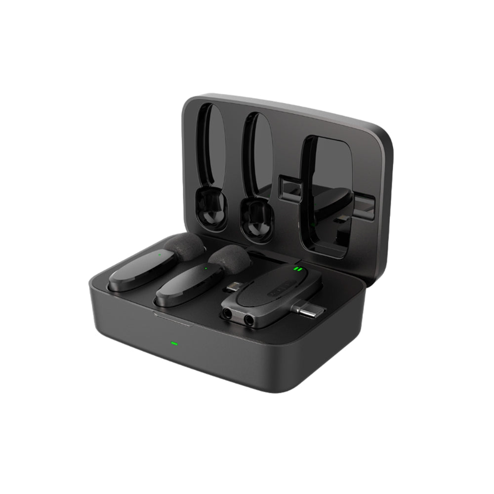 Microfono Dimax Inalambrico Doble con Receptor Triple puerto Lightning USB-C y Aux Bateria hasta 6 Horas Estuche Puerto USB-C V383