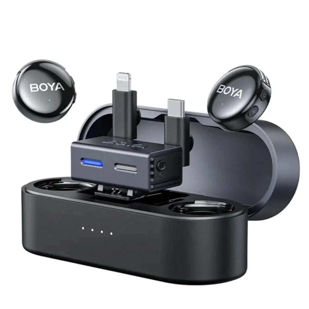 Microfono Inalambrico Boya 3en1 tipo Boton Conexion Lightning y USB-C Cancelacion de Ruido AI Bateria hasta 30 horas BOYALINK 3-01