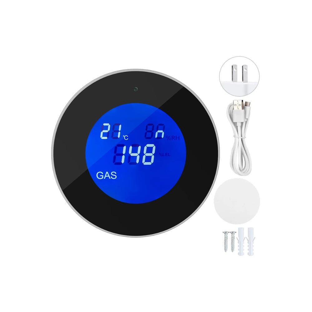 Sensor Detector de Gas Dimax Inteligente WiFi Detecta GLP GNC Deteccion 360° Pantalla LCD Vida Util Sensor 3 años Alarma Integrada 90dB Alimentacion Micro USB DMS-GS04-W