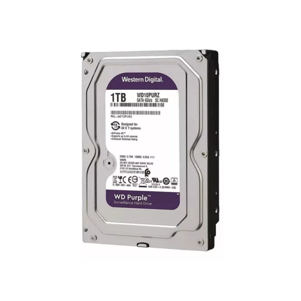 Disco Duro Western Digital Purpura 1TB 5400RPM Sata 6Gbps 3.5" Trabajo 24/7 para Video Vigilancia WD11PURZ