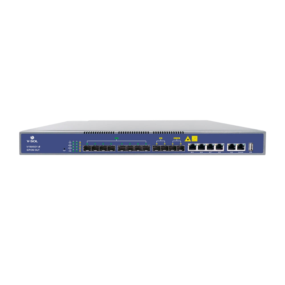 Gpon OLT V-Sol 8xGPON 2xGE SFP 10GE SFP+ USB Soporta Aplicaciones Triple Play 1U Doble Corriente Alterna Compatible con Cualquier marca de ONU V1600G1-B