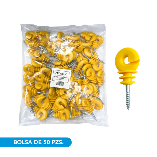 Aislador Dimax para Cercas Electricas tipo Encarne Aislacion hasta 12KV Bolsa de 50 piezas color Amarillo A305