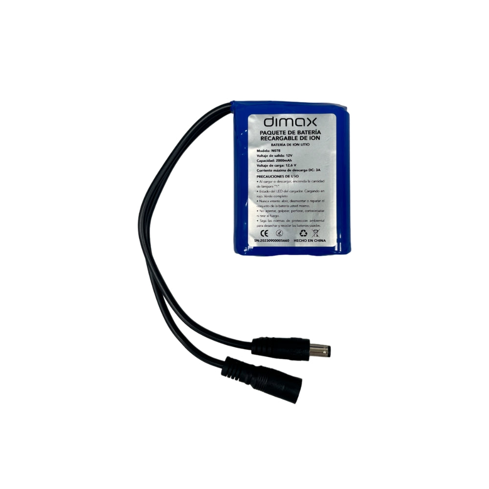 Bateria de Litio Dimax con Conector 12V 2Amp Incluye Conectores Multiple Uso Funciona para Equipos de CCTV N078