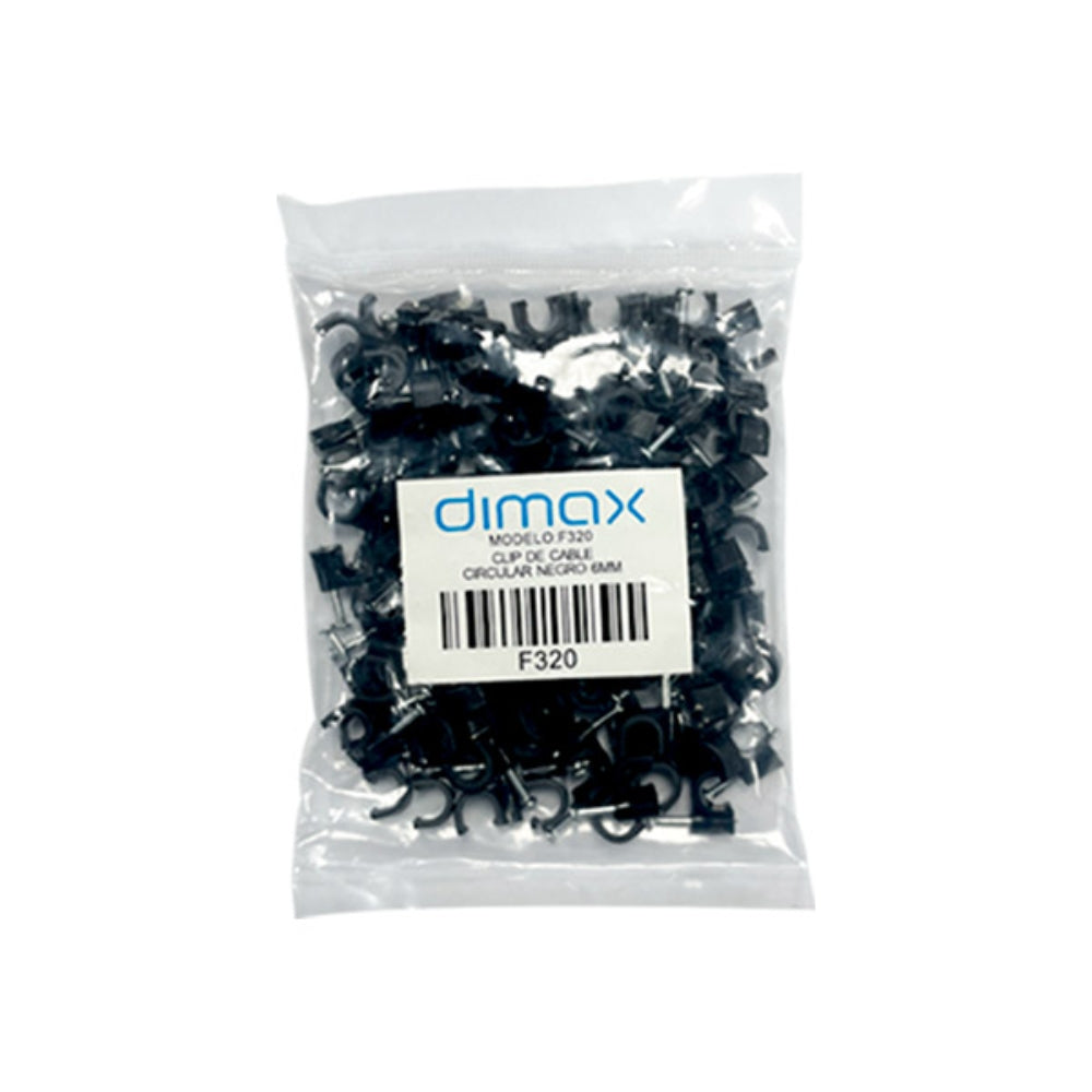 Clip Dimax para Sujecion de Cables Bolsa de 100 Piezas Medida 6mm color Negro f320