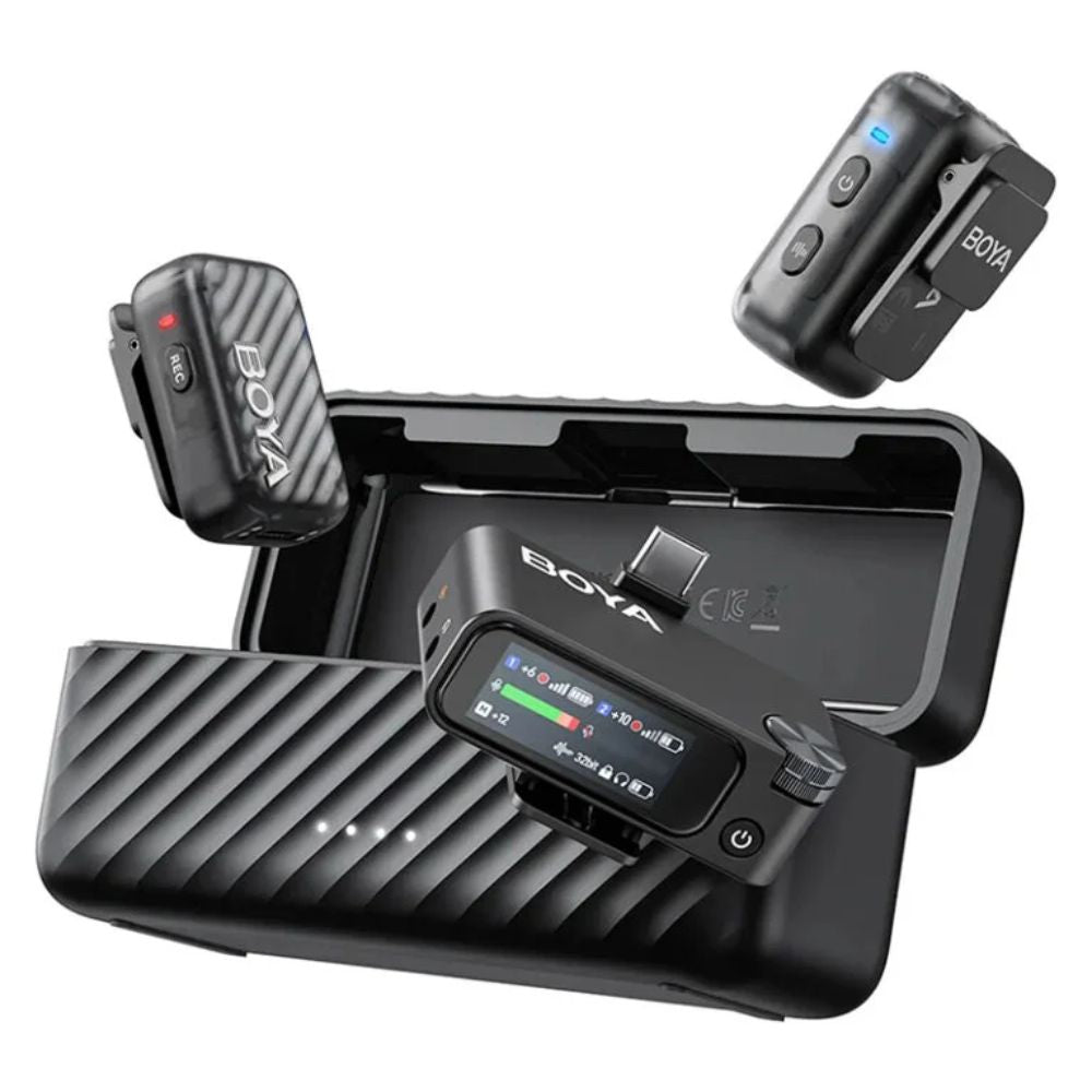 Microfono Inalambrico Boya Todo en Uno True AI Version Dual Simple Para Uso Profesional Cancelacion de Ruido hasta 40dB Almacenamiento interno 8GB BOYAMIC 2-02