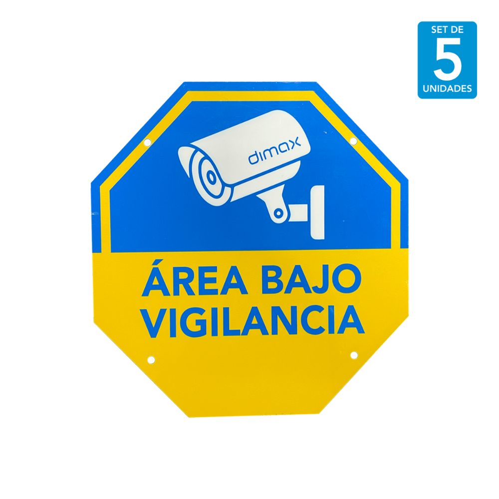 Pack de 5 Unidades de Señal de Monitoreo de CCTV Dimax 21x21cm C916