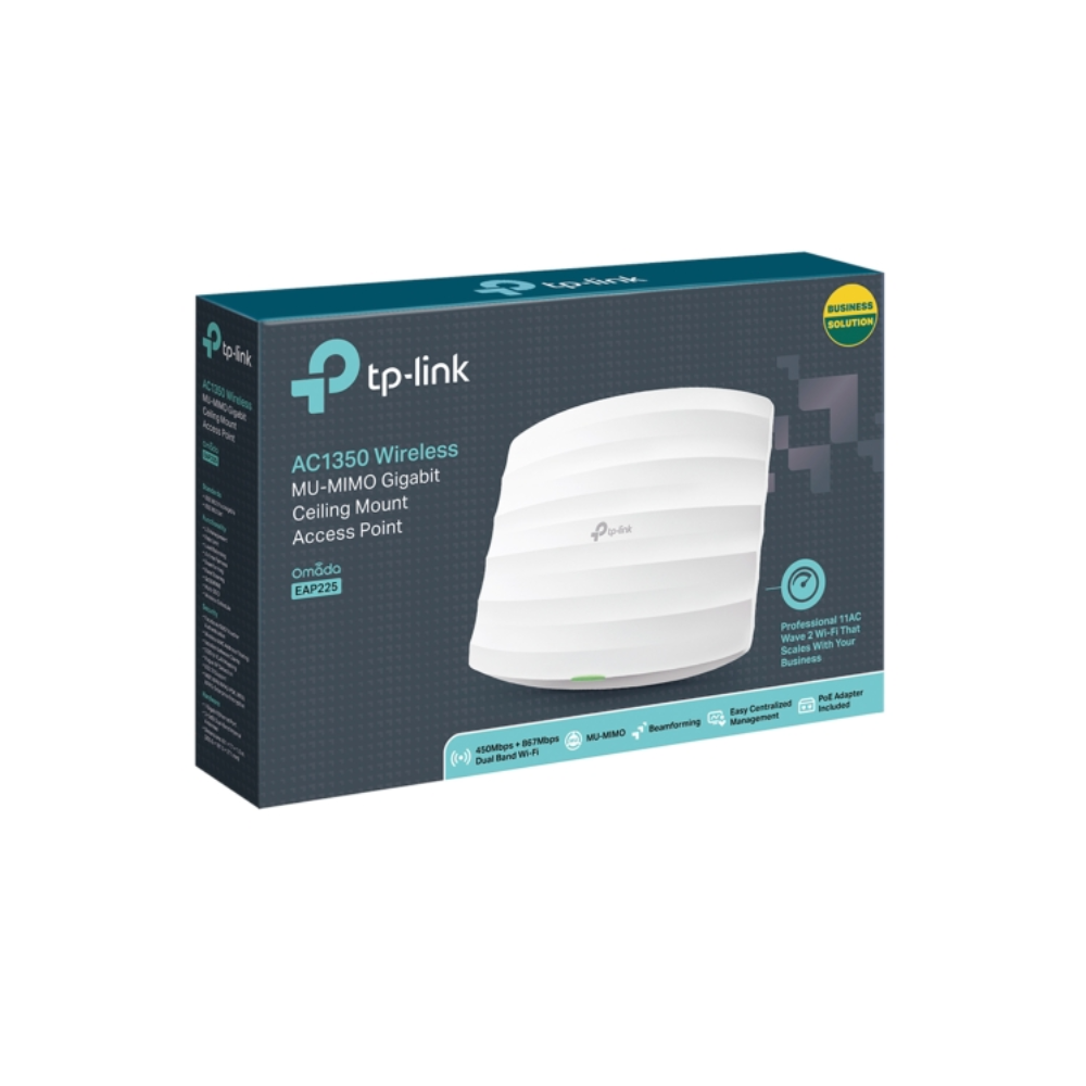 Access Point TP-Link AC1200 Omada Doble Banda 1300Mbps 1 Puerto Gigabit MU-MIMO Roaming de Usuarios Hotspot 4SSID Portal Cautivo EAP225